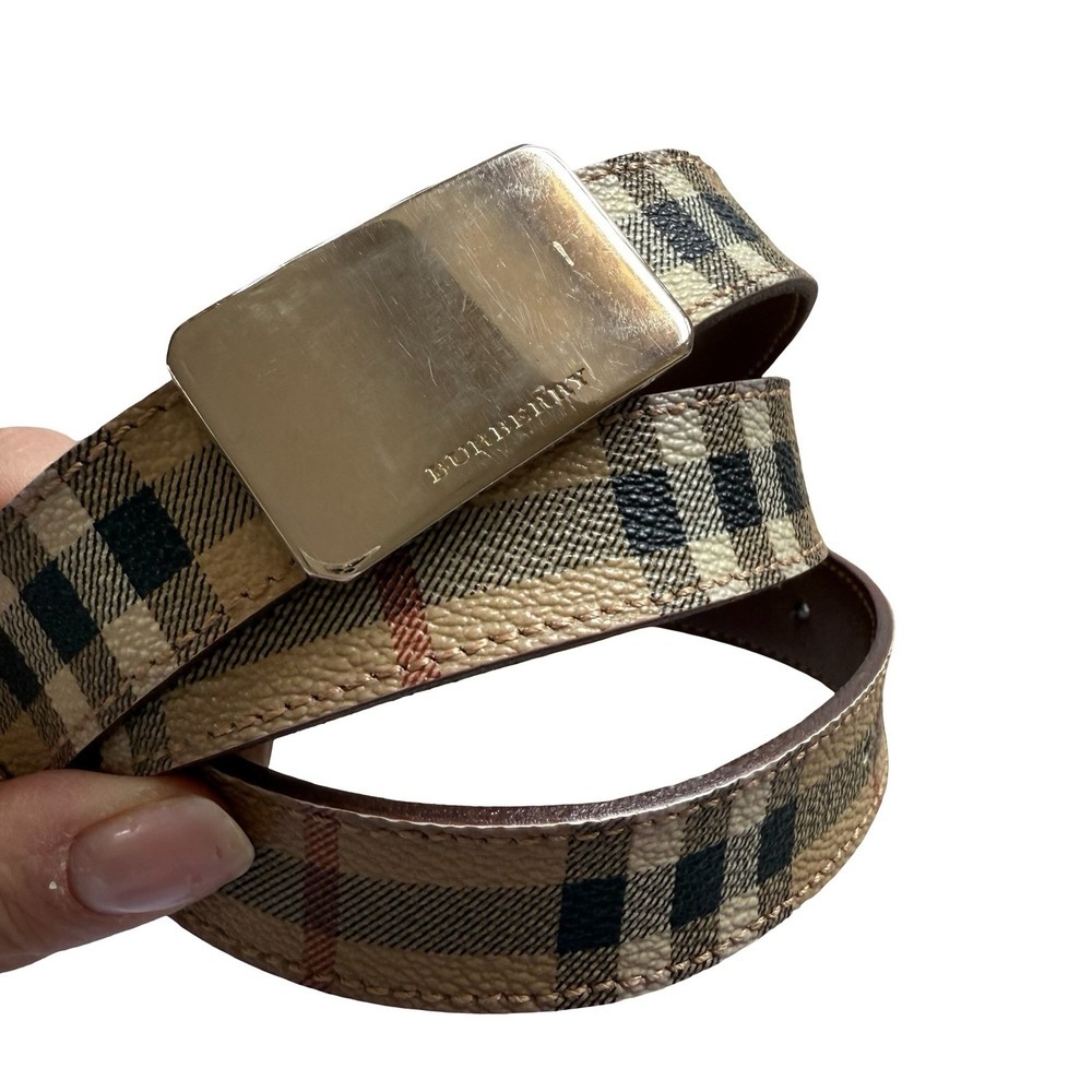 Burberry Vintage Check Leather Belt with Silver Buckle